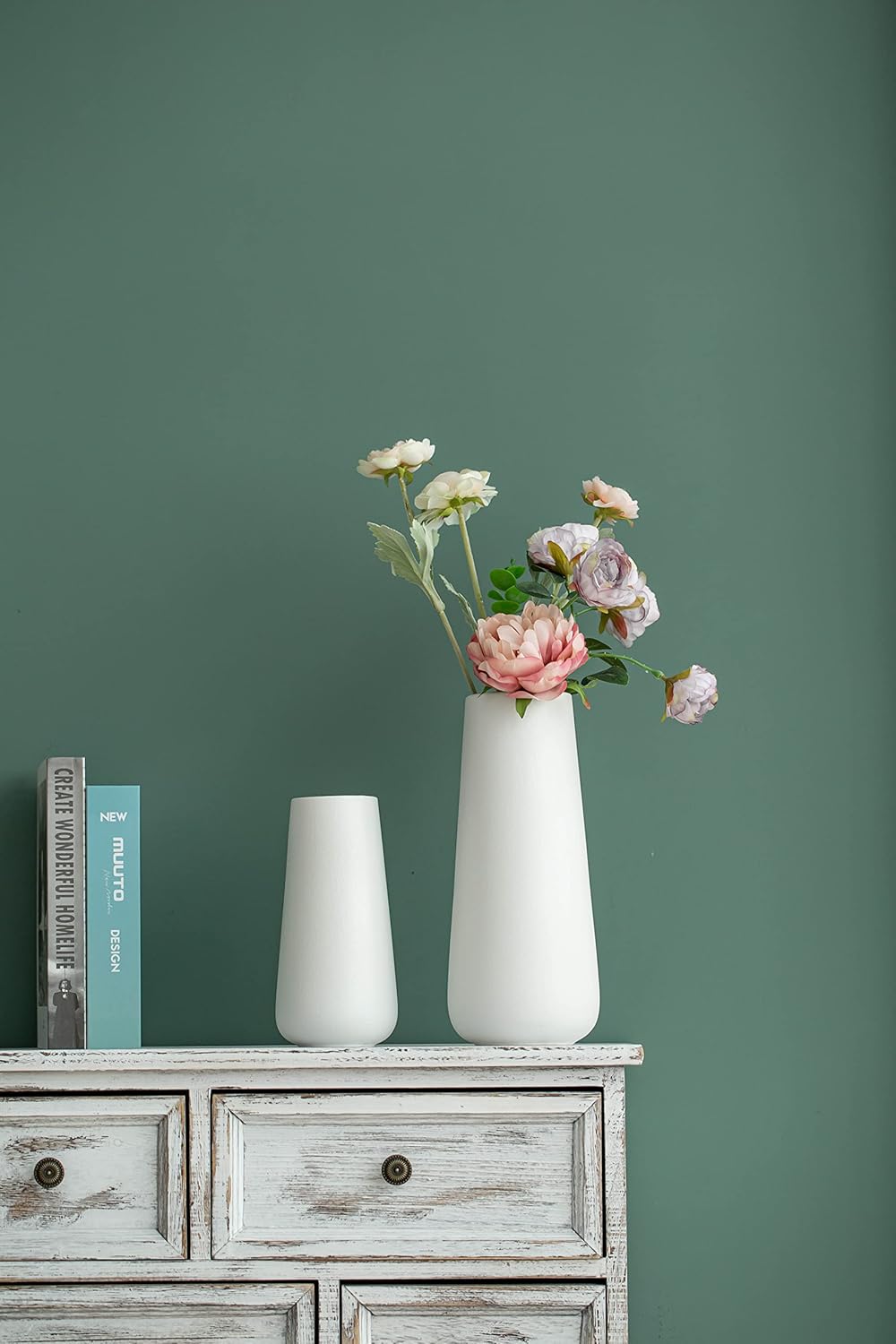 11 Inch Tall Matt White Ceramic Vase for Flowers & Pampas Grass, Classic Rustic Style Decorative Vases for Home Decor Table Centerpieces - Image 4