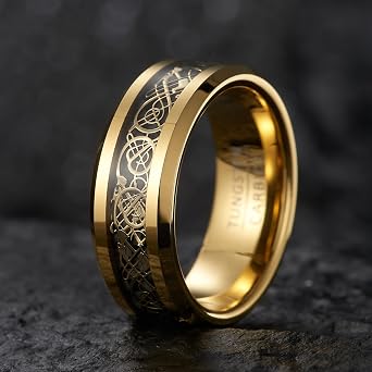 Legend Series Dragon Openwork Tungsten Wedding Band – 8mm Wide with Inlay (US Sizes)
