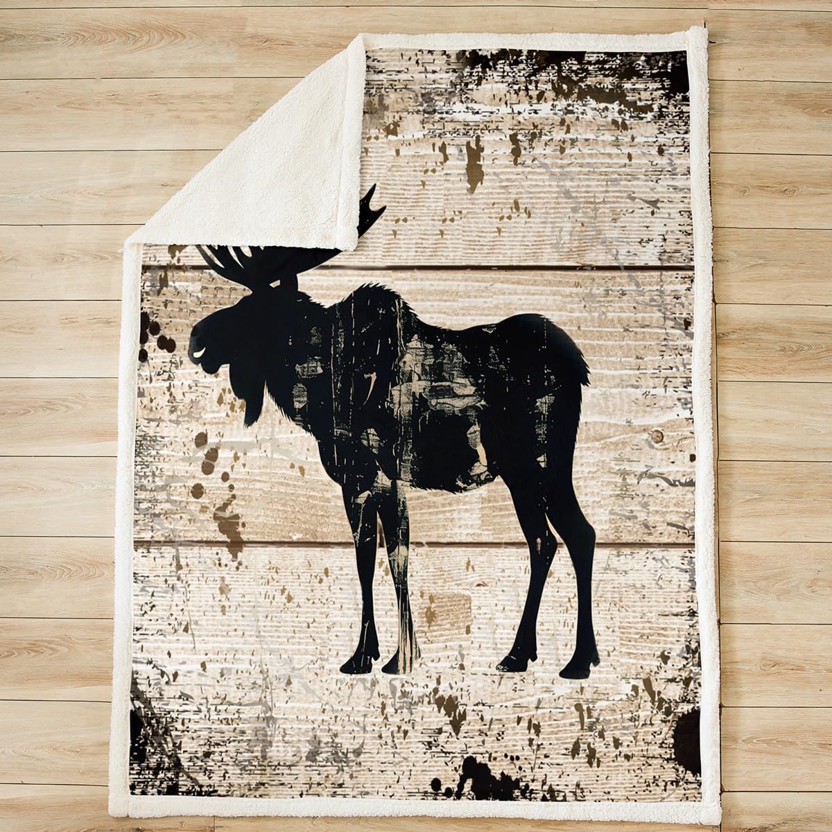 Feelyou Moose Fleece Throw Blanket for Bed Sofa Kids Retro Wild Moose Plush Fuzzy Blanket Women Men Vintage Black Wildland Animal Sherpa Blanket Rustic Hunting Theme Throw Blanket Twin 60"x80"