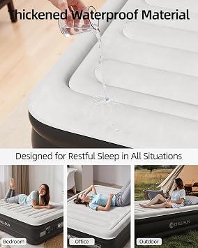 CHILLSUN Double Inflatable Mattress, Air Bed with Built-in Electric Pump, Fast 3-Min Self Inflation, Flocked Surface Airbed for Home, Double Blow Up Bed with Carry Bag, 191cm L x 137cm W x 46cm H