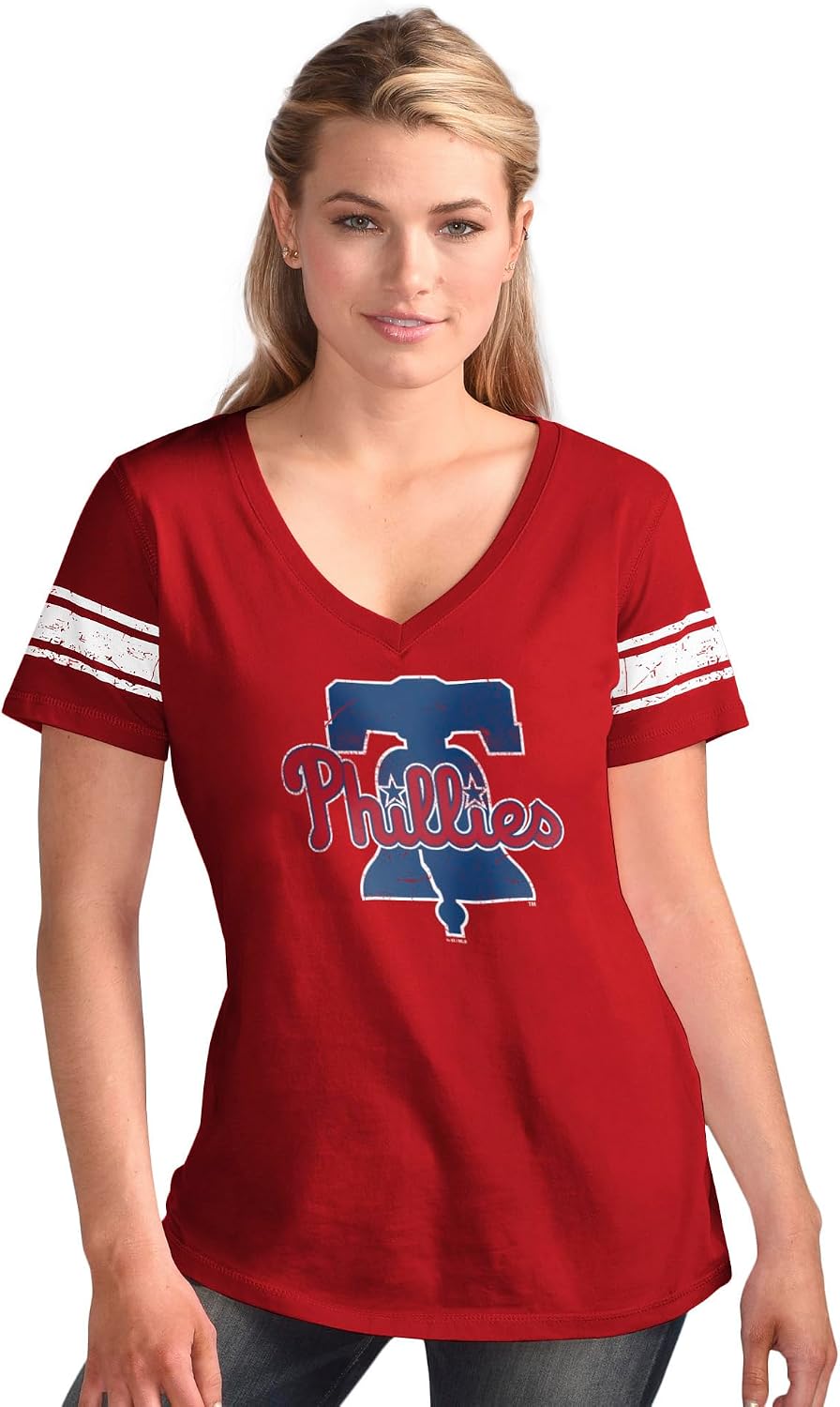 G-III Sports MLB Women's Ballpark Distressed V-Neck T-Shirt