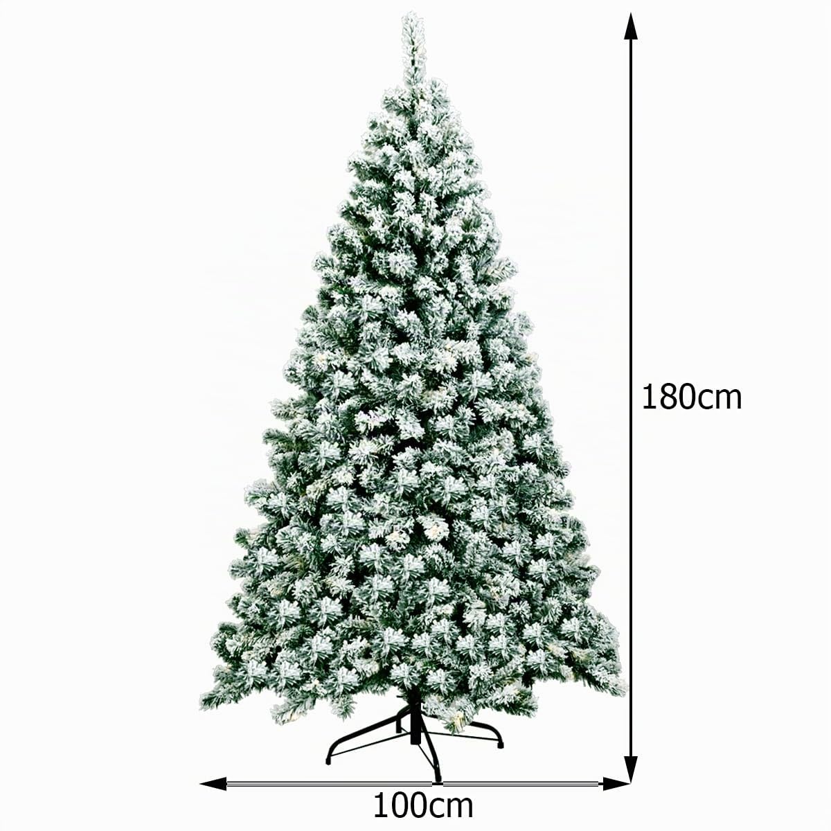 LIFEZEAL Sapin de Noël Artificiel 140/180/225 cm, Arbre de Noël avec Système de Pliage, Décoration de Noël avec Support en Métal (Vert+Blanc|avec LED, 180cm)