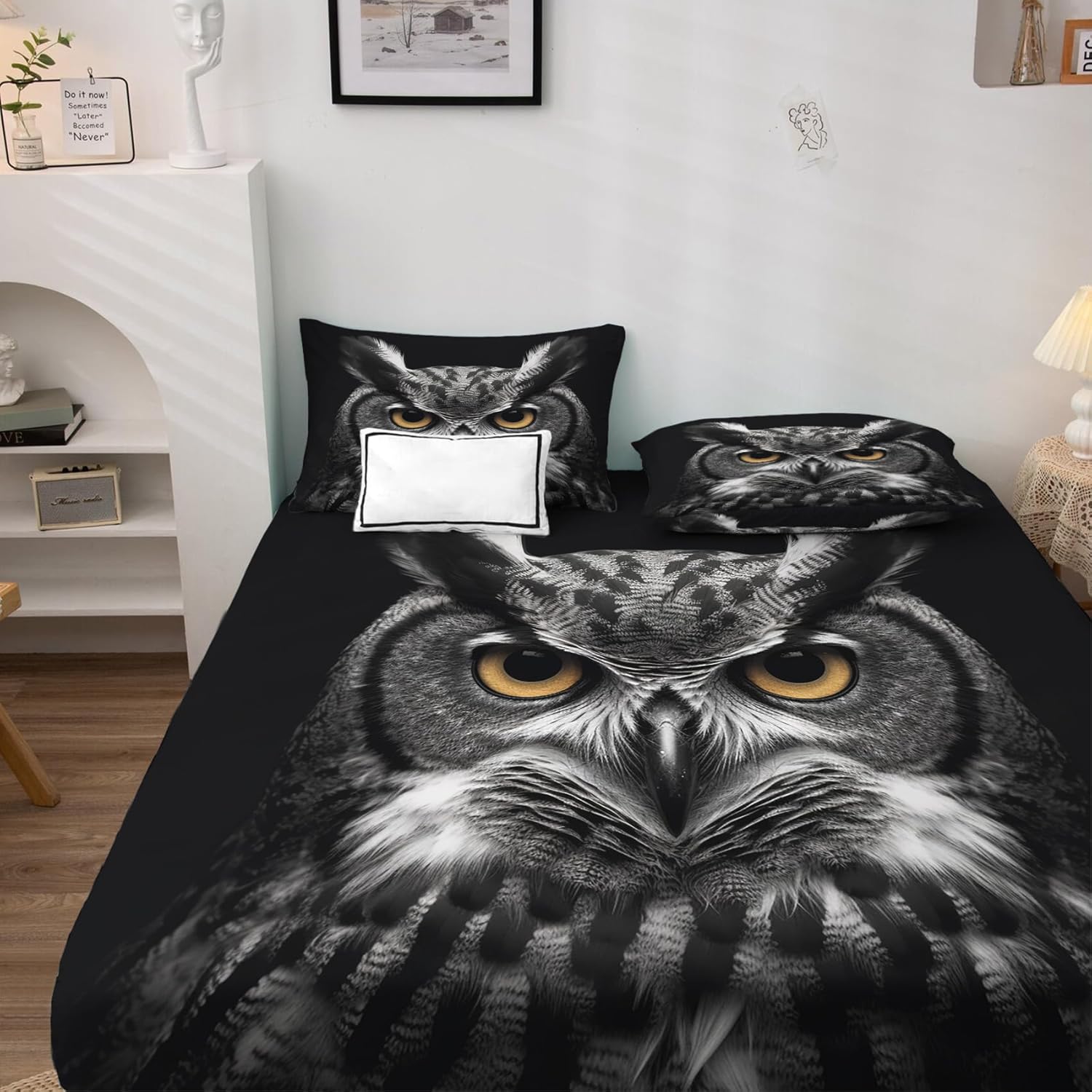 Owl Sheets Twin Size, Bird Bed Sheets, Patterned Bedding Sheets & Pillowcases 3 Piece Set - Soft Microfiber Deep Pocket Fitted Sheet & Flat Sheet & Pillow Case H-&7-203