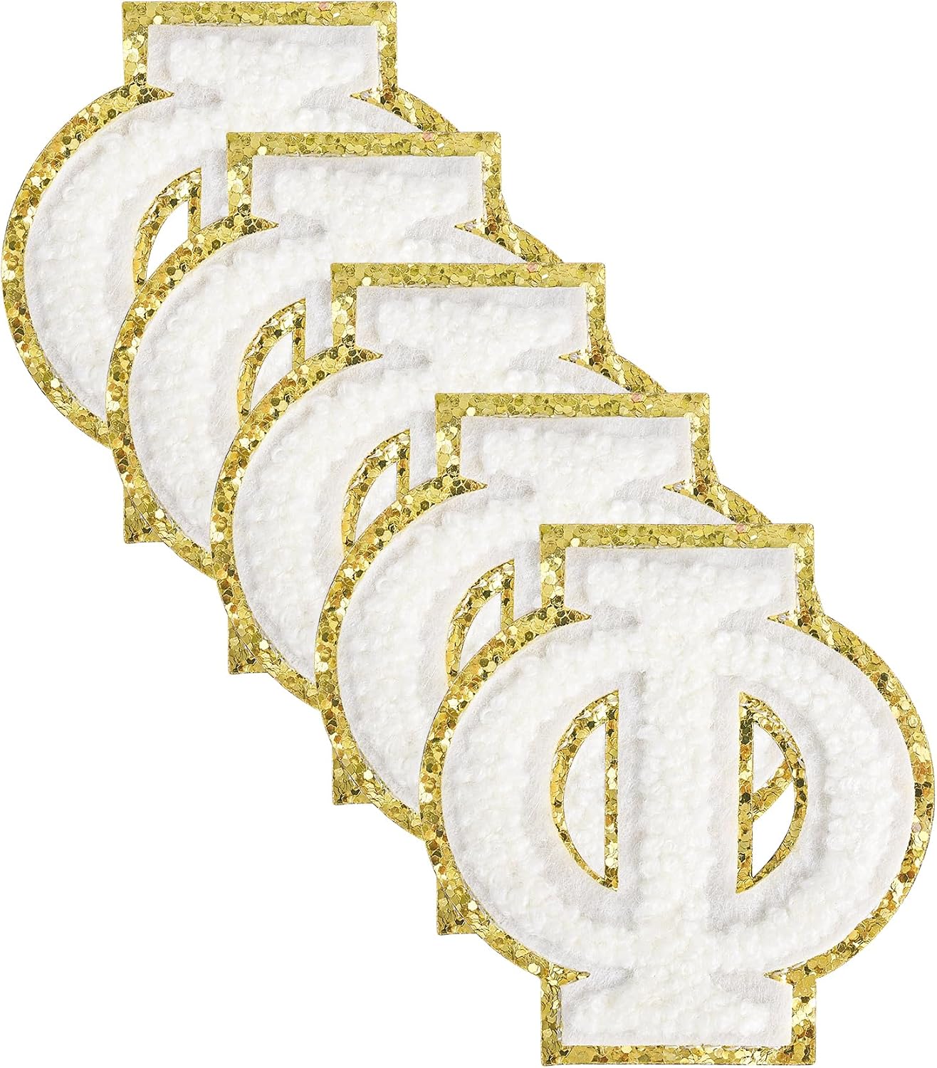 5Pcs 2.56" Iron On Greek Letter Φ White Chenille Patches