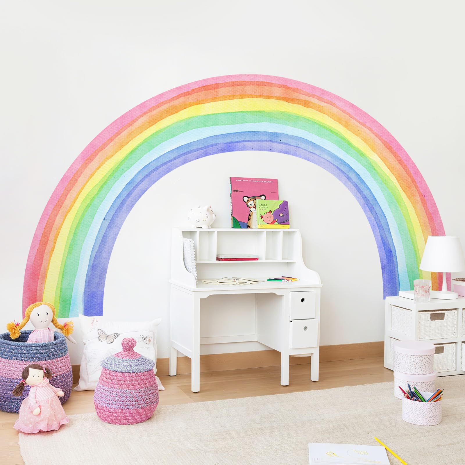 Supzone Pegatinas de Pared Arco Iris 210x108CM Grande Vinilos Decorativos Mural de Acuarela Adhesivos Pared para Dormitorio Niños Guardería Sala de Estar Sala de Juegos