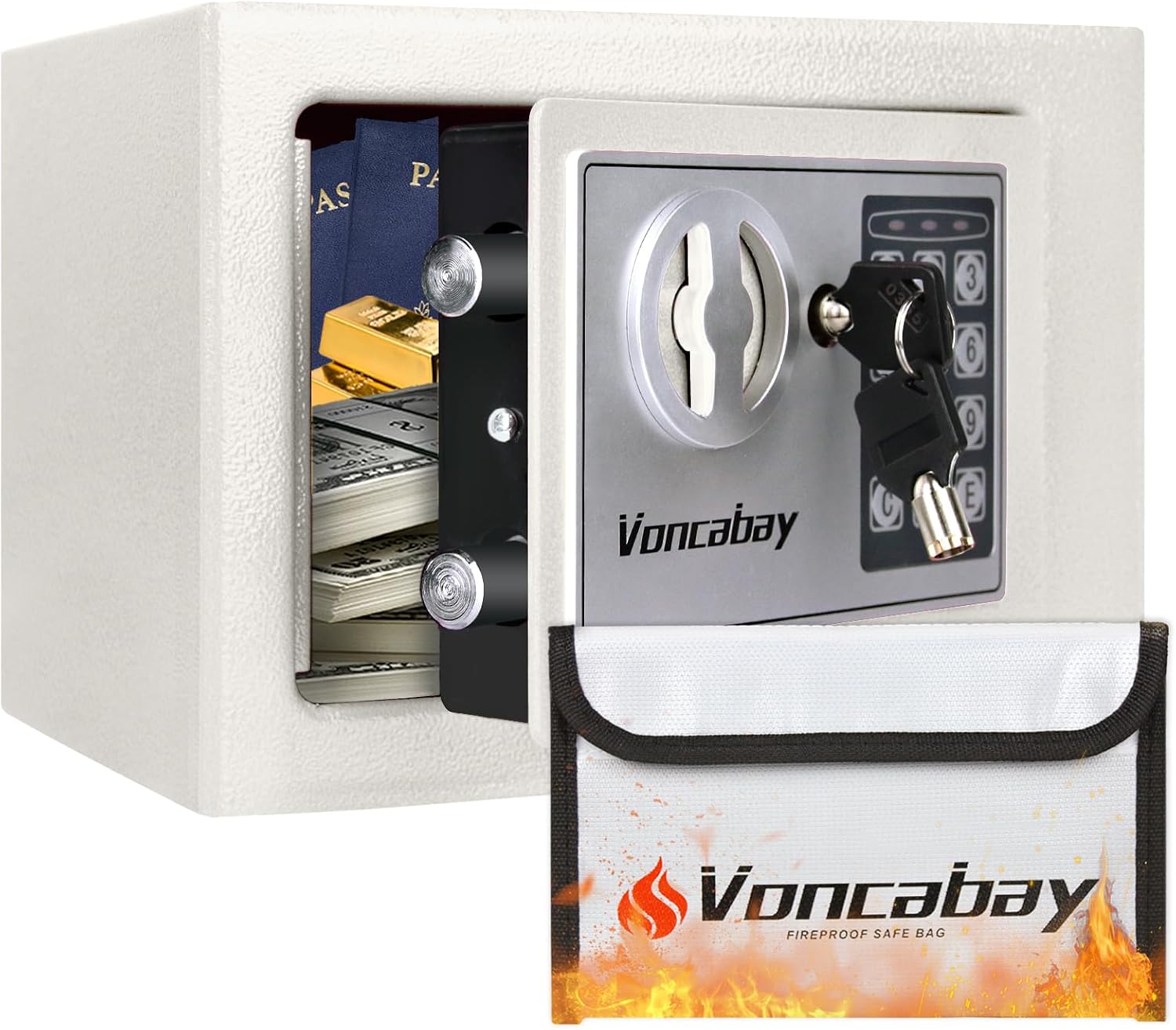 Voncabay Money Safe Box for Home with Digital Keypad, 0.23 Cu. Ft., White