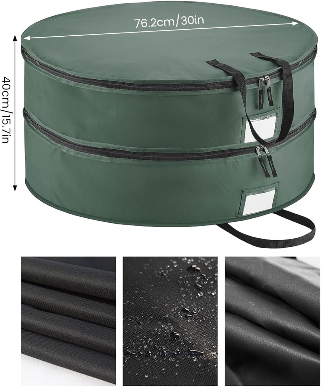 Wreath Storage Bag, Double-Layered Round Christmas Wreath Storage Container with Handle & Double Zipper, Waterproof 600D, 30 inch, Green
