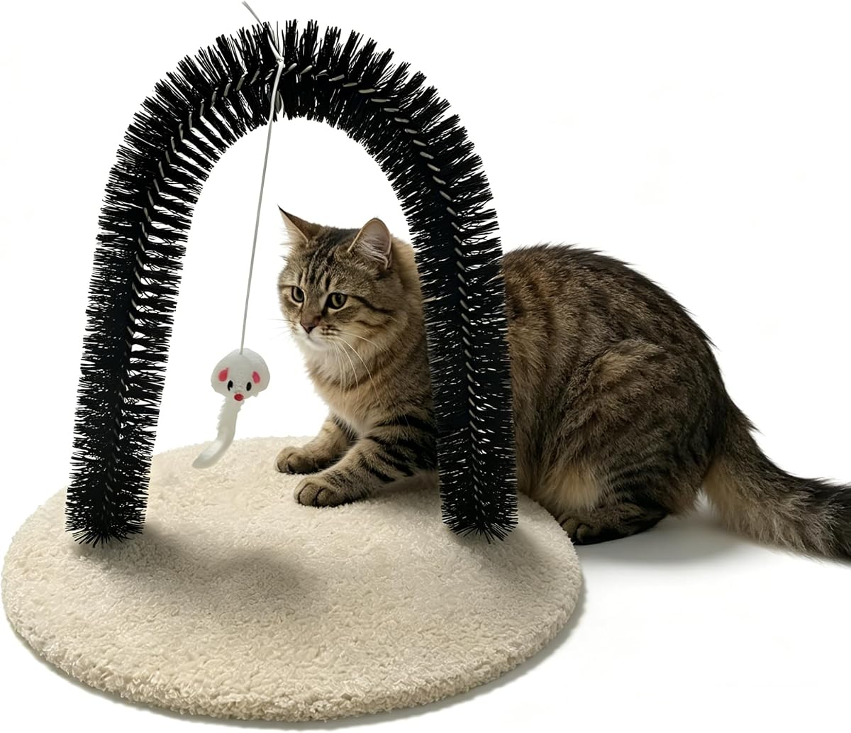 Cat Arch Grooming Brush, Self Groomer wtih Solid Wood Scratching Pad Rubbing Post & Toy with Mini Mouse Pet Scratchers Fur Massager Cat Self Grooming Brush for Kittens Small Cats(Mini Mouse)