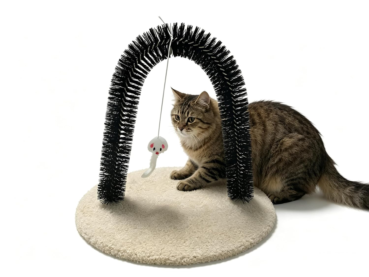 Cat Arch Grooming Brush, Self Groomer wtih Solid Wood Scratching Pad Rubbing Post & Toy with Mini Mouse Pet Scratchers Fur Massager Cat Self Grooming Brush for Kittens Small Cats(Mini Mouse)