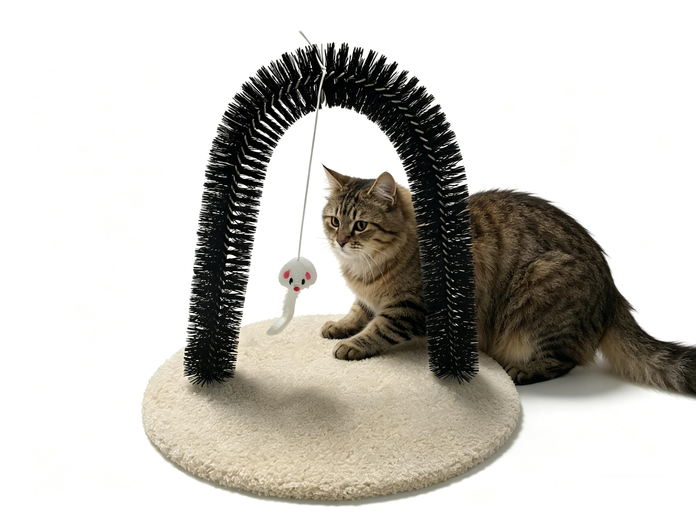 Katzenbogen-Pflegebürste, Selbstpfleger mit Kratz-Pad, Reibepfosten und Spielzeug mit Mini-Maus, Haustierkratzer, Fellmassagegerät, Katzengesichtskopf, selbstpflegende Bürste für Kätzchen, kleine