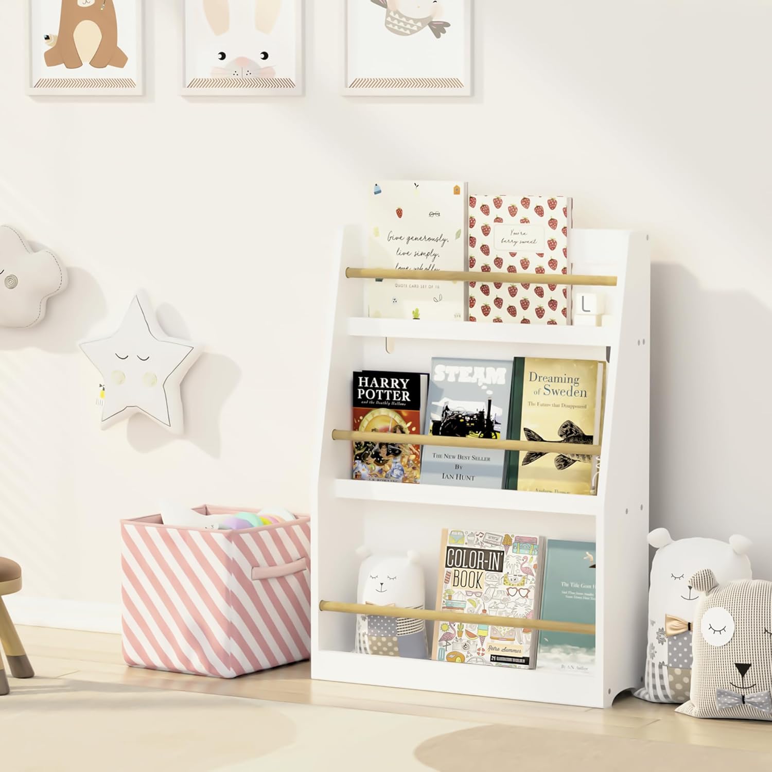 3 Tier Kids Book Shelf Kids Book Rack Helps Keep Bedrooms,Playrooms,and Classrooms Organized White