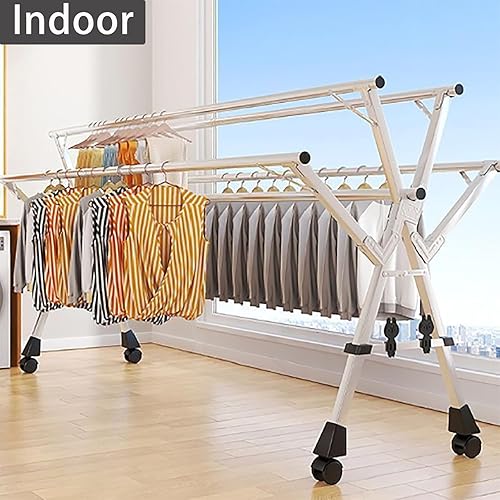 Miniatura 6 de Clothes Drying Rack 5-Rod, Stainless Steel Adjustable Foldable Laundry Rack, High Capacity for BlanketsSheets, Space Saving Length Adjustable,