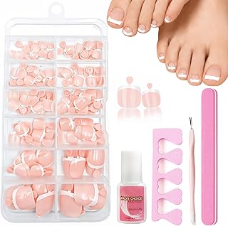 120 Stück Nude Falsche Fußnägel Kit - Französisch Natürliche Fußnägel zum Aufkleben - Full Cover Press On Nails Füße für Frauen (Nude French)