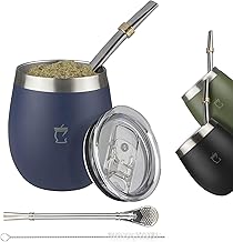 Complete Argentine Mate Kit – Includes Bulbs for Mate – Capacity 8 oz – Two Steel Bulbs and Cleaning Brush (Blue)