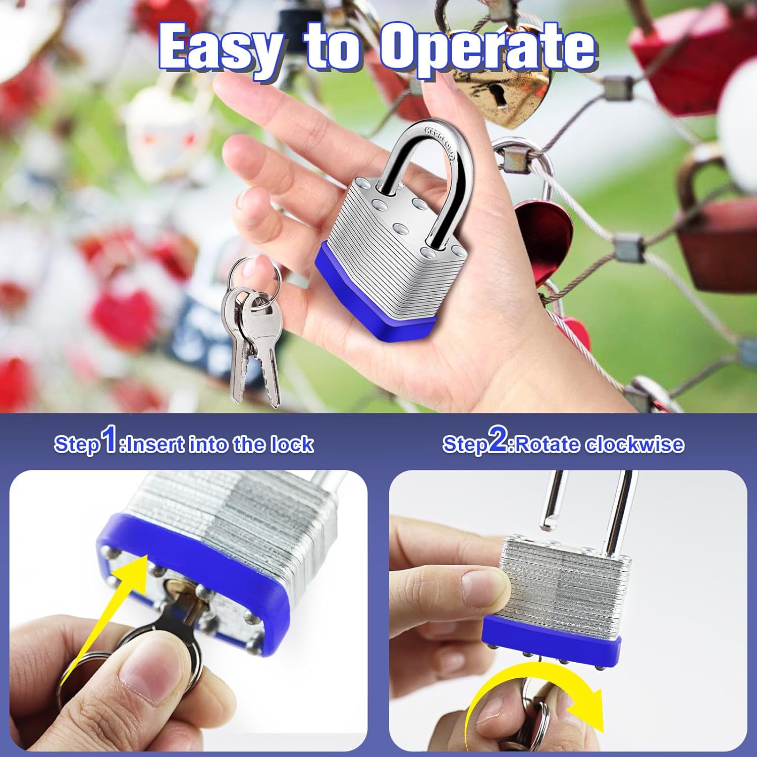 15PCS Keyed Padlocks Blue Hardened Steel Padlock,Lock Set with 2 Keys,40mm Padlock for Cabinet,Gym,Gates,Sheds,Fences