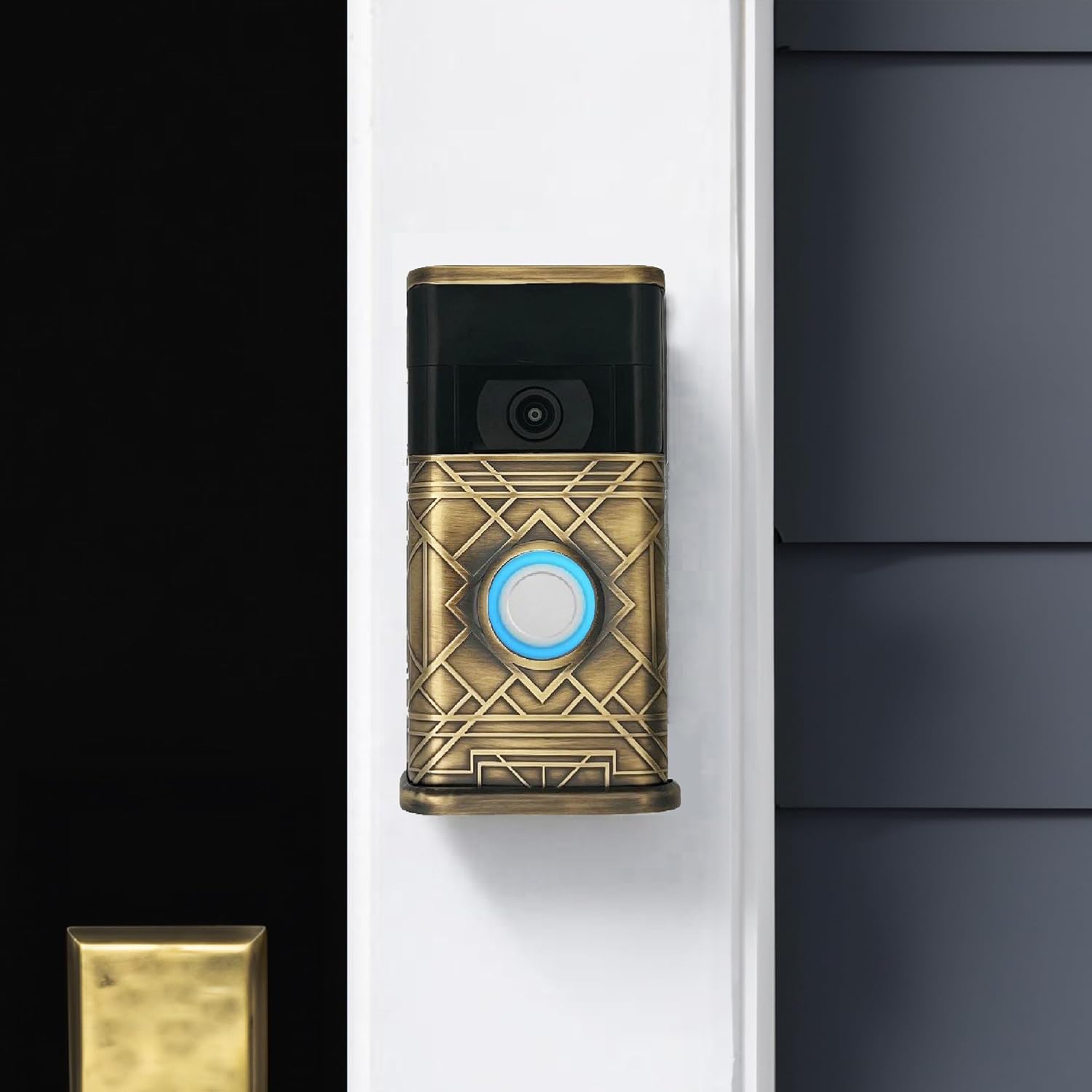 Art Deco Video Doorbell Cover (Ring 2nd Generation Compatible) (Antique Brass)