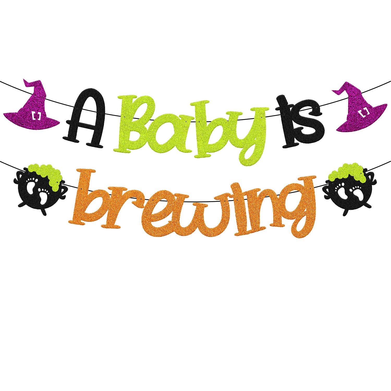 Aurovizsss A Baby is Brewing Banner Halloween Witch Hat Theme for Baby Boy Girl Gender Reveal Baby Shower Party Decoration