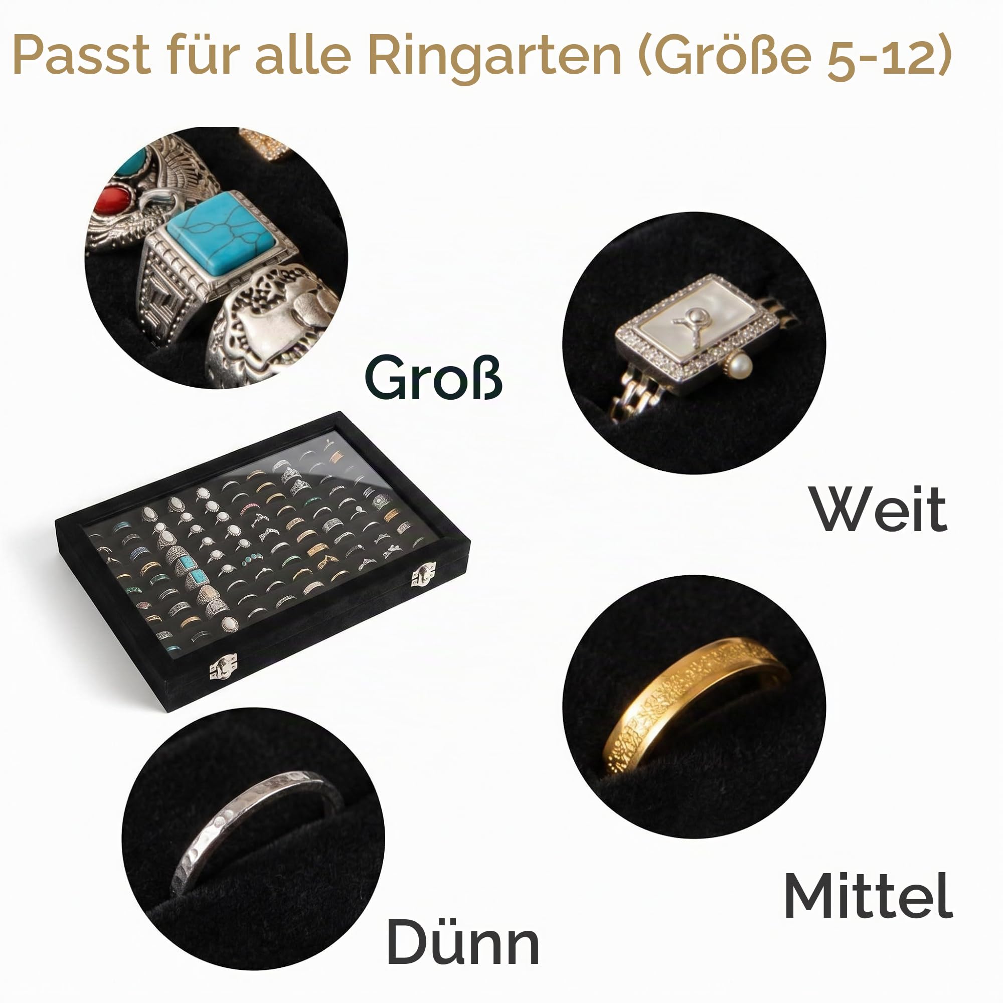 Frebeauty Ringorganizer-Tablett mit 100 Fächern, Ringhalter mit transparentem Deckel, Samtring-Aufbewahrungsbox, Ringablage für Schmuckaufbewahrung, Ringvitrine für Schmuck-Show, Ringbox für Damen