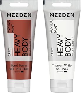 MEEDEN Acrylic Paint Burnt Sienna: Bundled with Titanium White Color - 100ml/3.38oz x 2 Bulk Heavy Body Acrylic Paint Tubes for Outdoor Home Plein Air Travel