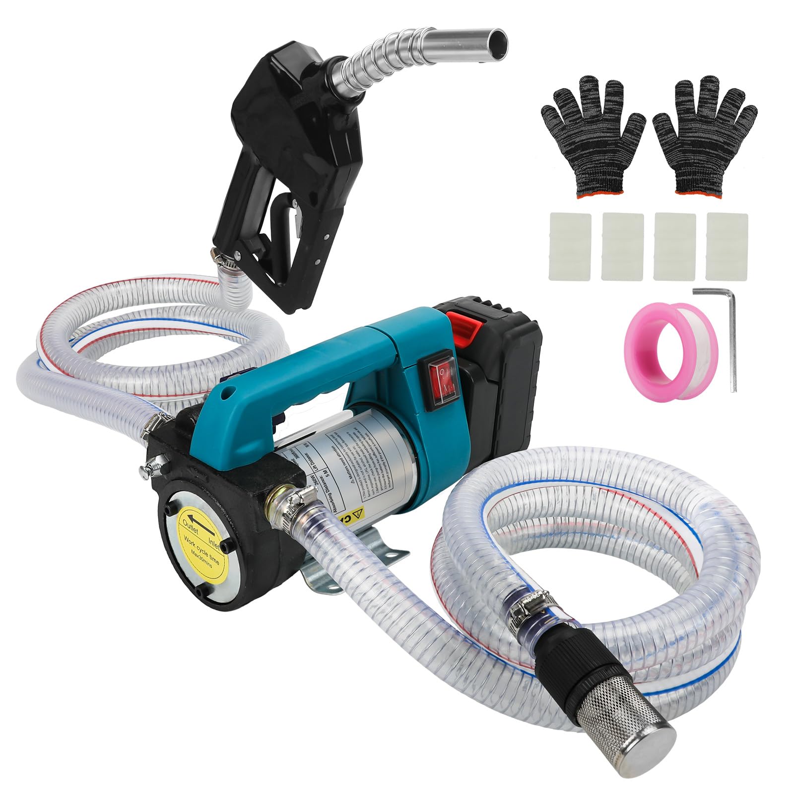 Pompa di Trasferimento Carburante Compatibile con Makita 18 V Batteria, 45 l/min, pompa diesel elettrica senza fili, 260 W, pompa dell'olio combustibile portatile, 2 x 2 m tubo