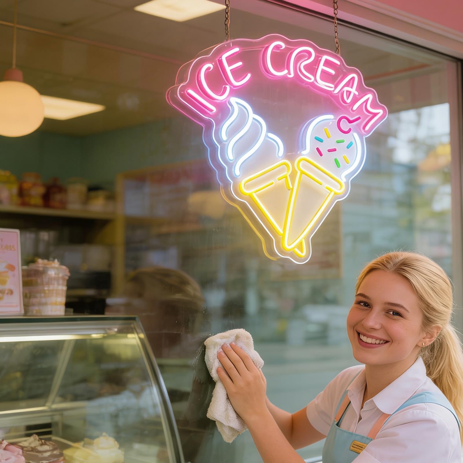 Insegna al Neon a LED a Forma di Gelato, Decorazione da Parete, alimentata Tramite USB, Luce al Neon dimmerabile. Illumina i Tuoi Sogni Estivi per gelaterie, pasticcerie, bancarell