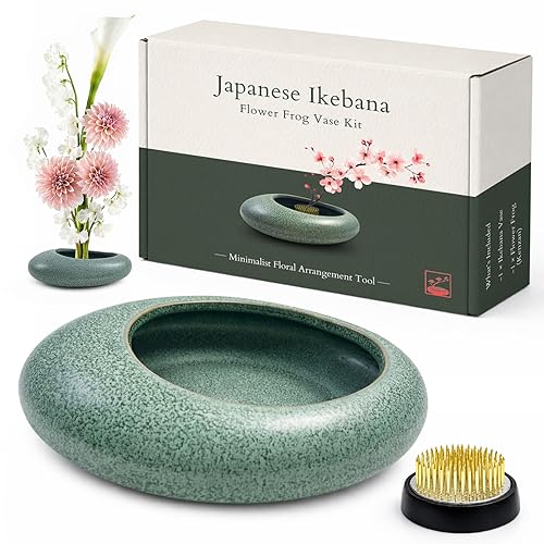 Japanese Flower Frog Vase Set – Japanese Artisan Celadon Glaze