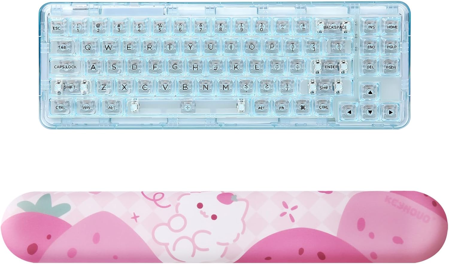 YUNZII X71 Transparent Mechanical Keyboard(Crystal Ice Switch,Cyan),YUNZII Keyboard Wrist Rest (Pink