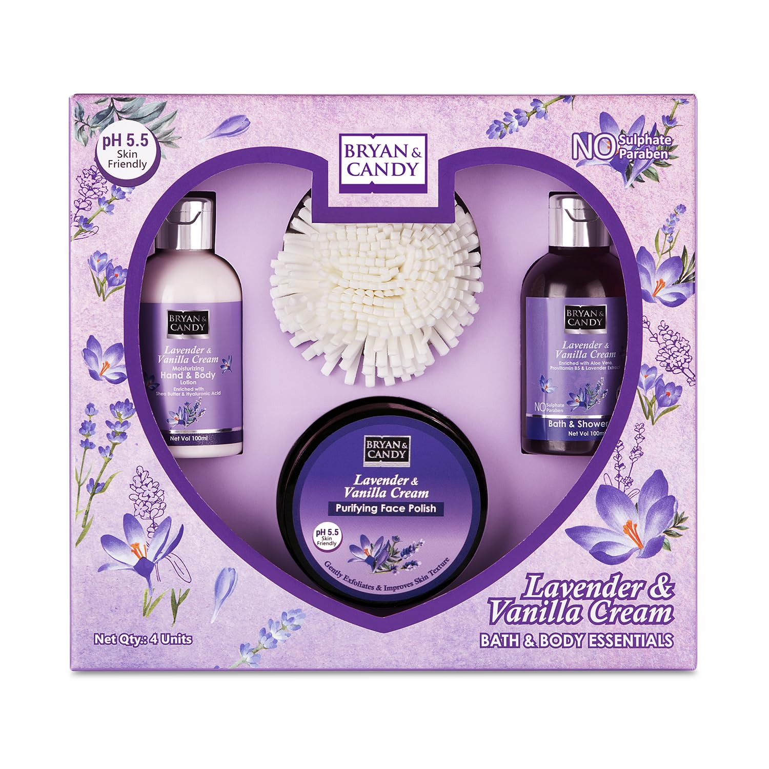 Bryan & Candy Lavender Bodycare Heart Collection Women’s Day Gift set for Women 100% Vegan,Ph5.5 Skin Friendly