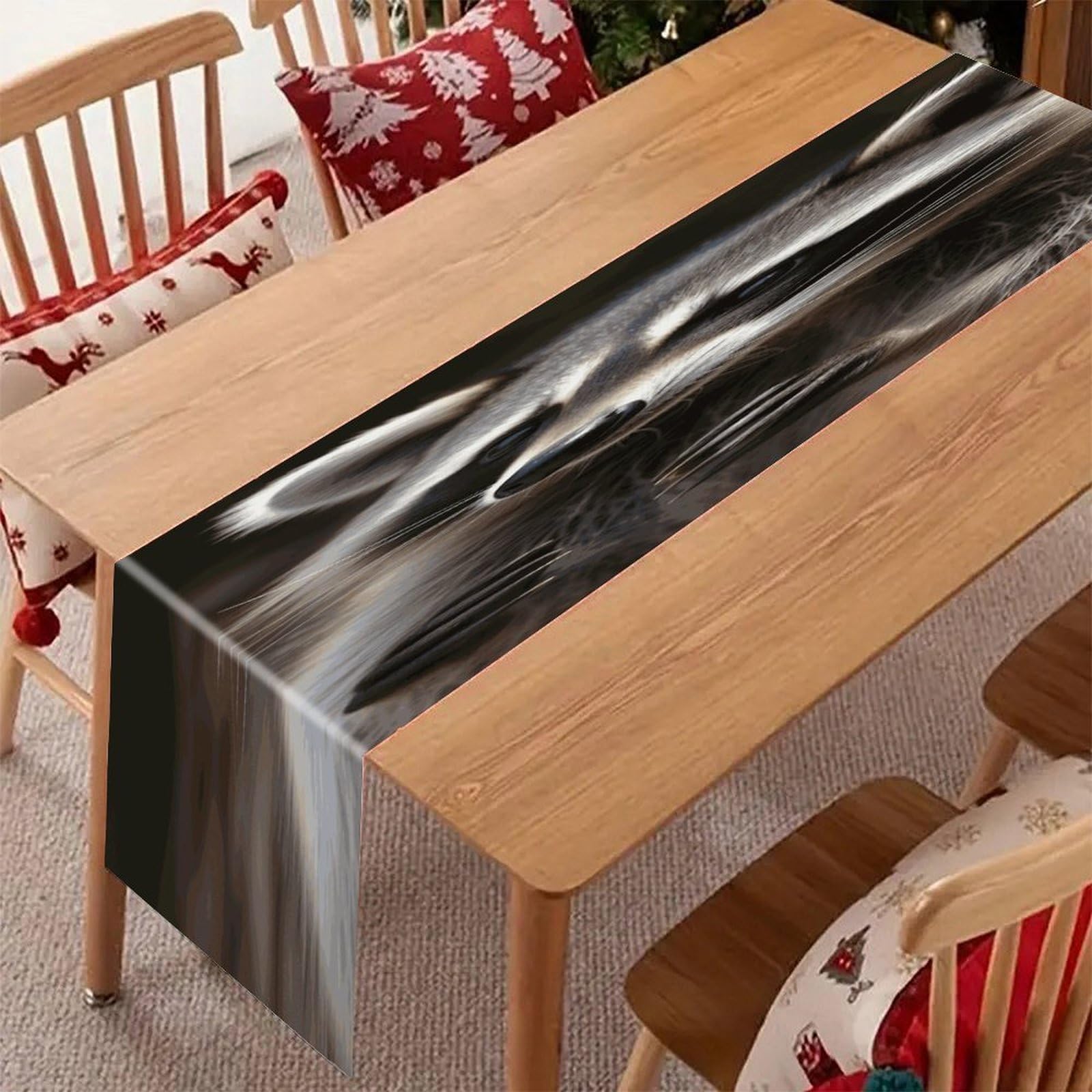 Khauerbc Style Raccoon Linen Table Runner-70.87*12.99 Inch,This Decorative Table Runner Is Wrinkle Resistant Table Mat. Embroidered Table Runners As Kitchen Dining And Coffee Tables.