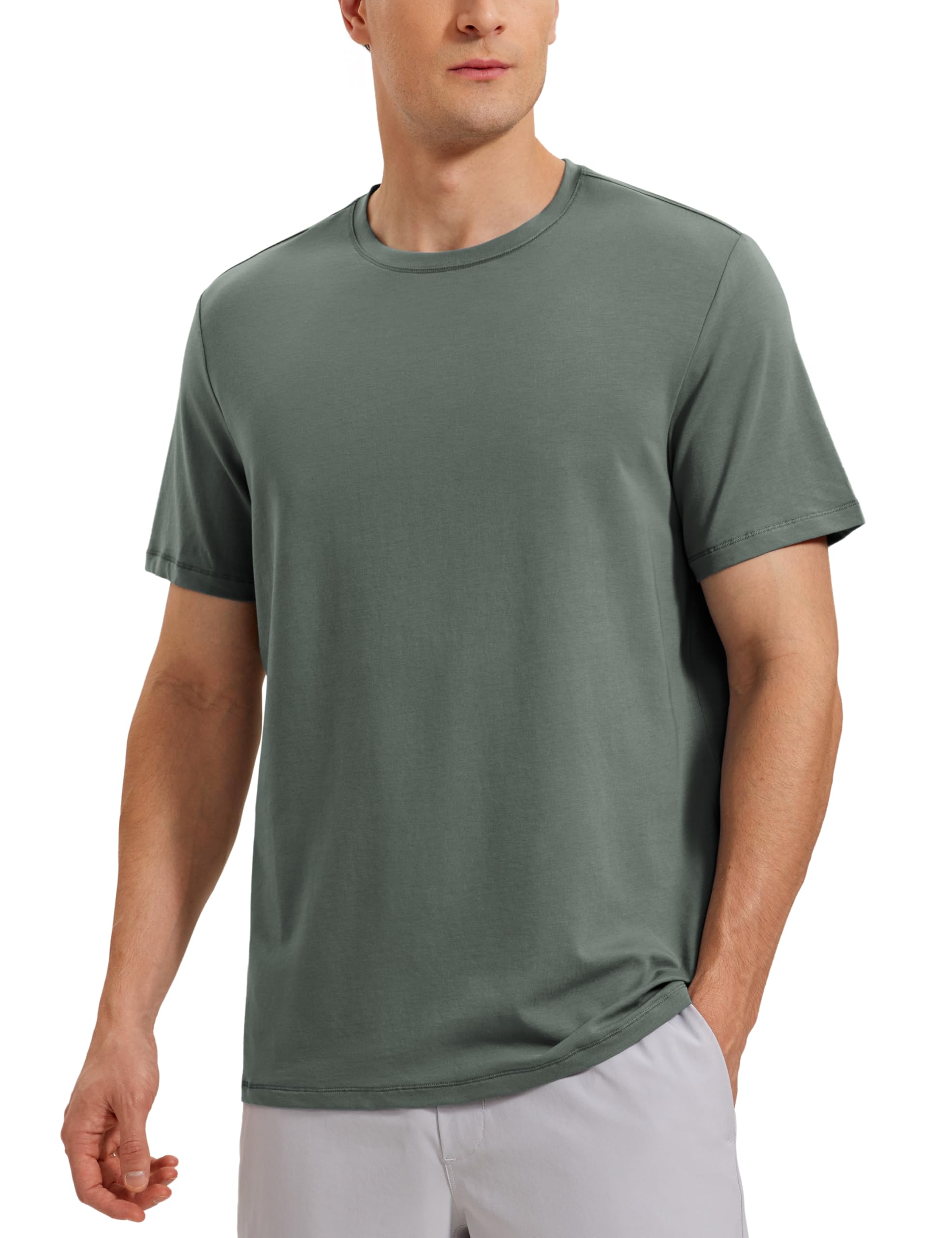 CRZ YOGA Pima Cotton Shirts for Men - Short Sleeve Casual Crewneck T-Shirts Breathable Workout Daily Tee Tops