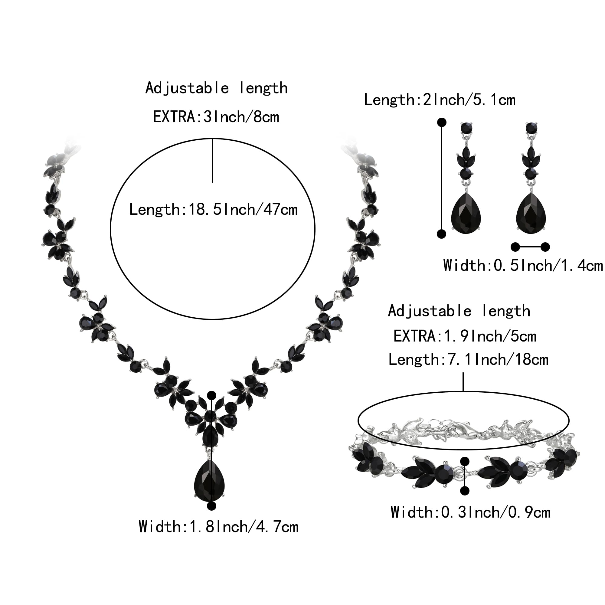 Set di gioielli da sposa per donna, collana a Y, bracciale da tennis e orecchini pendenti, set di cristalli a goccia, marquise cluster gioielli per sposa damigella d'onore blu argento