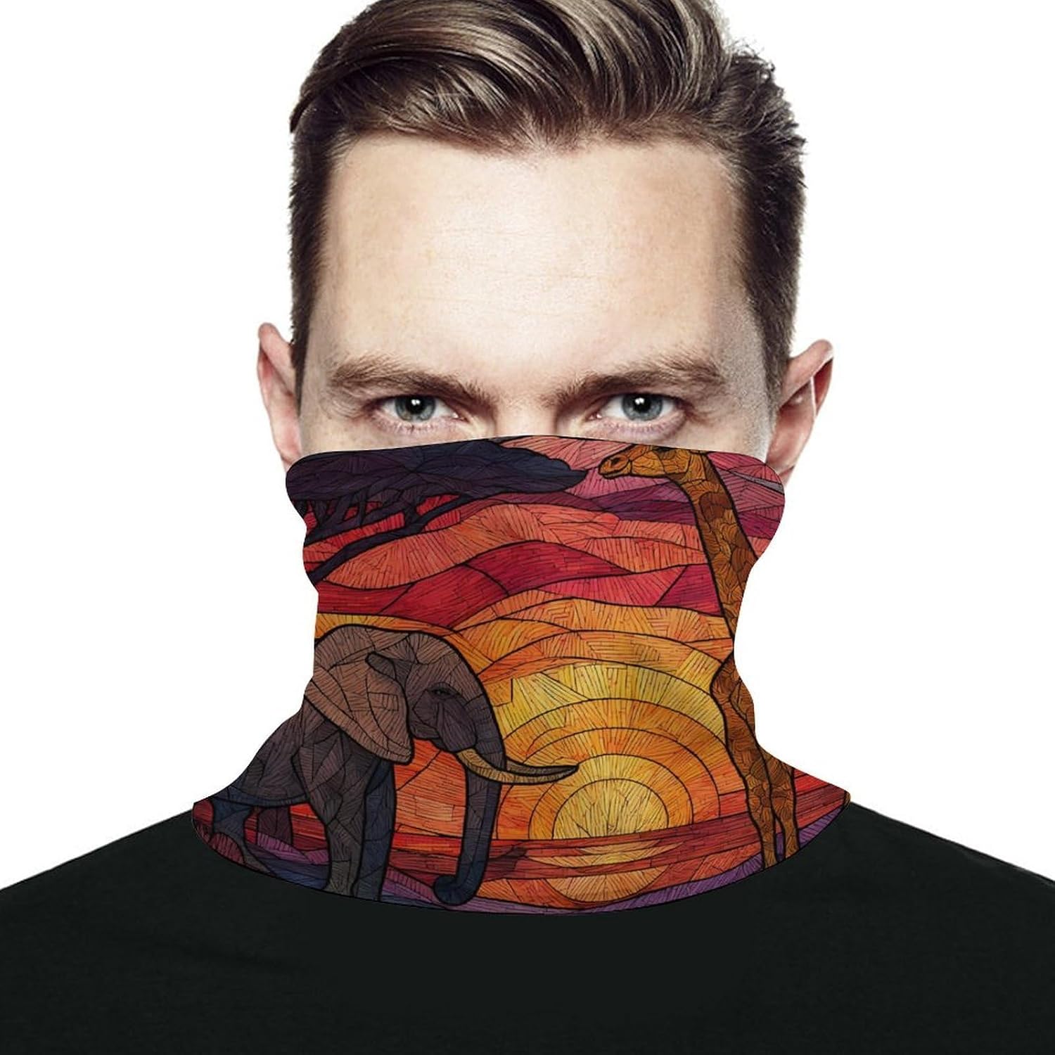 African Savannah Giraffe Elephant Unisex Neck Gaiter Face Scarf Cover Sun Hoods for Outdoor Hiking Skiing