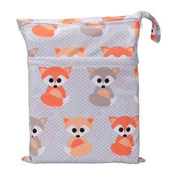 Medium Wet Dry Bag Baby Cloth Diaper Nappy Insert Bag Reusable Washable With Two Zippered Pockets Baby Fox