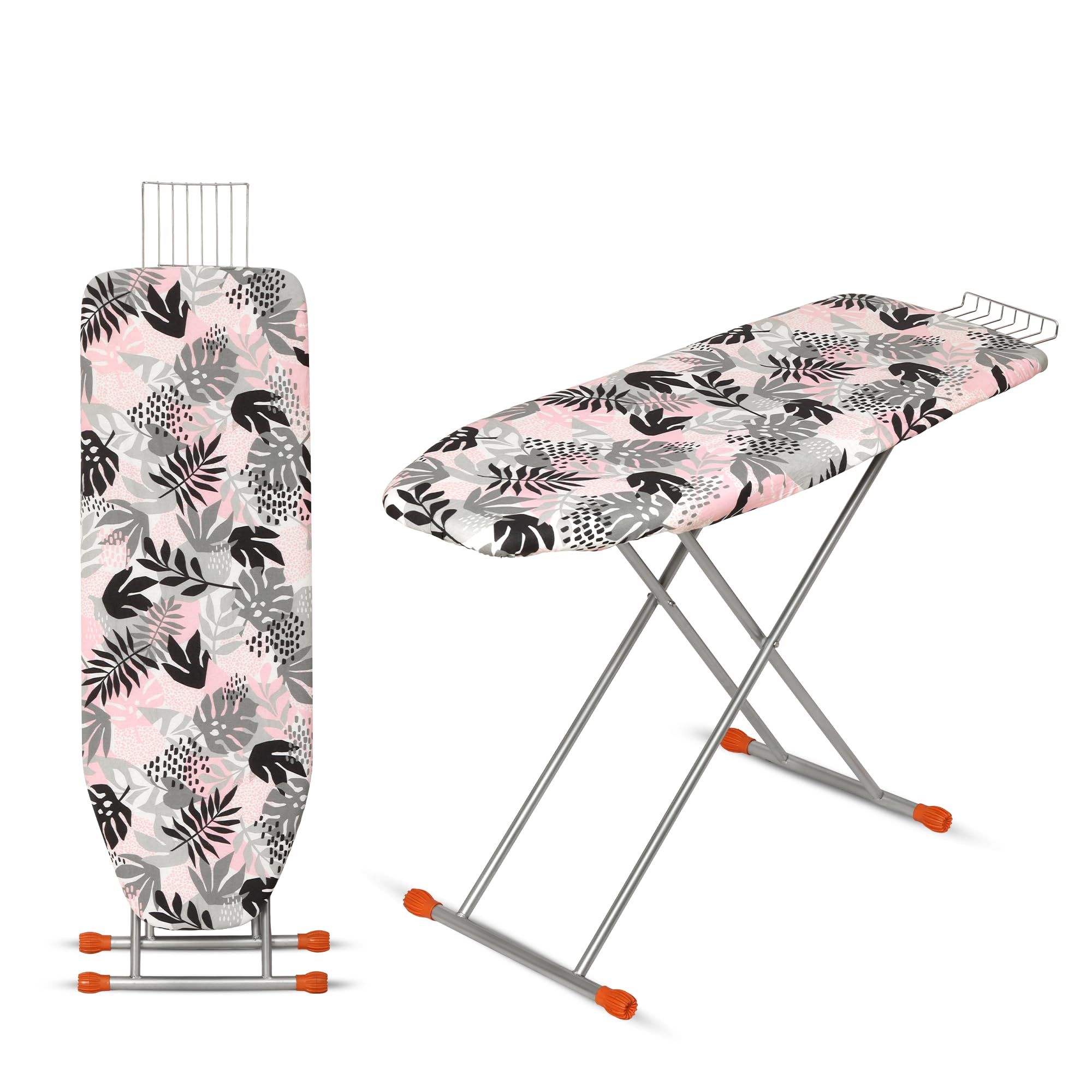 BonKaso Premium Foldable Ironing Board with Adjustable Height & Heat Resistant Iron Rest | Ergonomic Ironing Table with Anti-Skid Legs, Fabric Cover & Foam Padding for Home - Pink-image-39