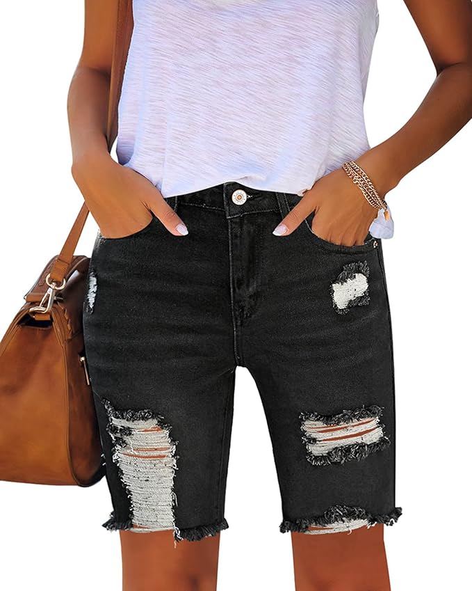Utyful Women Summer Frayed Ripped Bermuda Shorts Distressed Denim Jeans Short