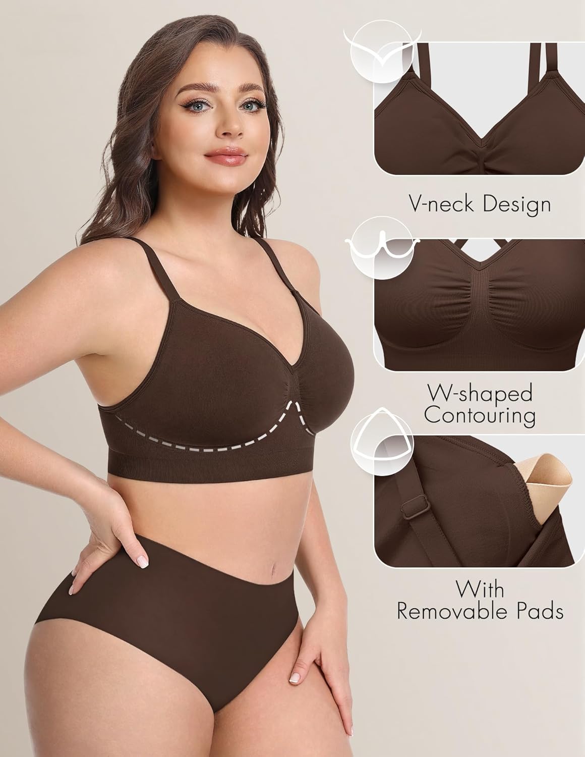 WANAYOU Bras for Women Bralettes for Women with Support Wireless Bra Comfortable No Underwire Push Up Padded Everyday Bra - Image 3