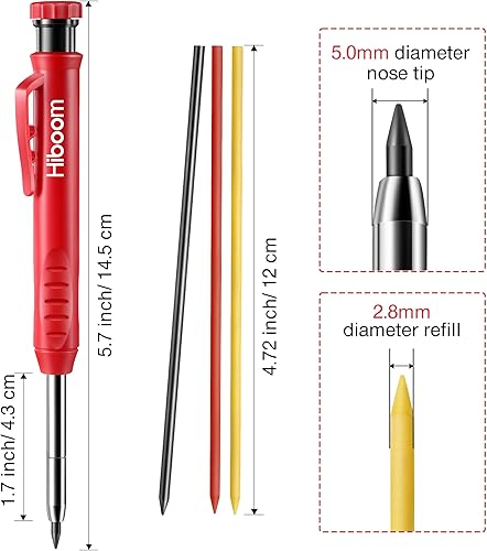 Miniatura 3 de Hiboom Paquete de 3 lápices de carpintero sólido con 21 repuestos, marcador mecánico de punta larga con afilador integrado para carpintero, patente