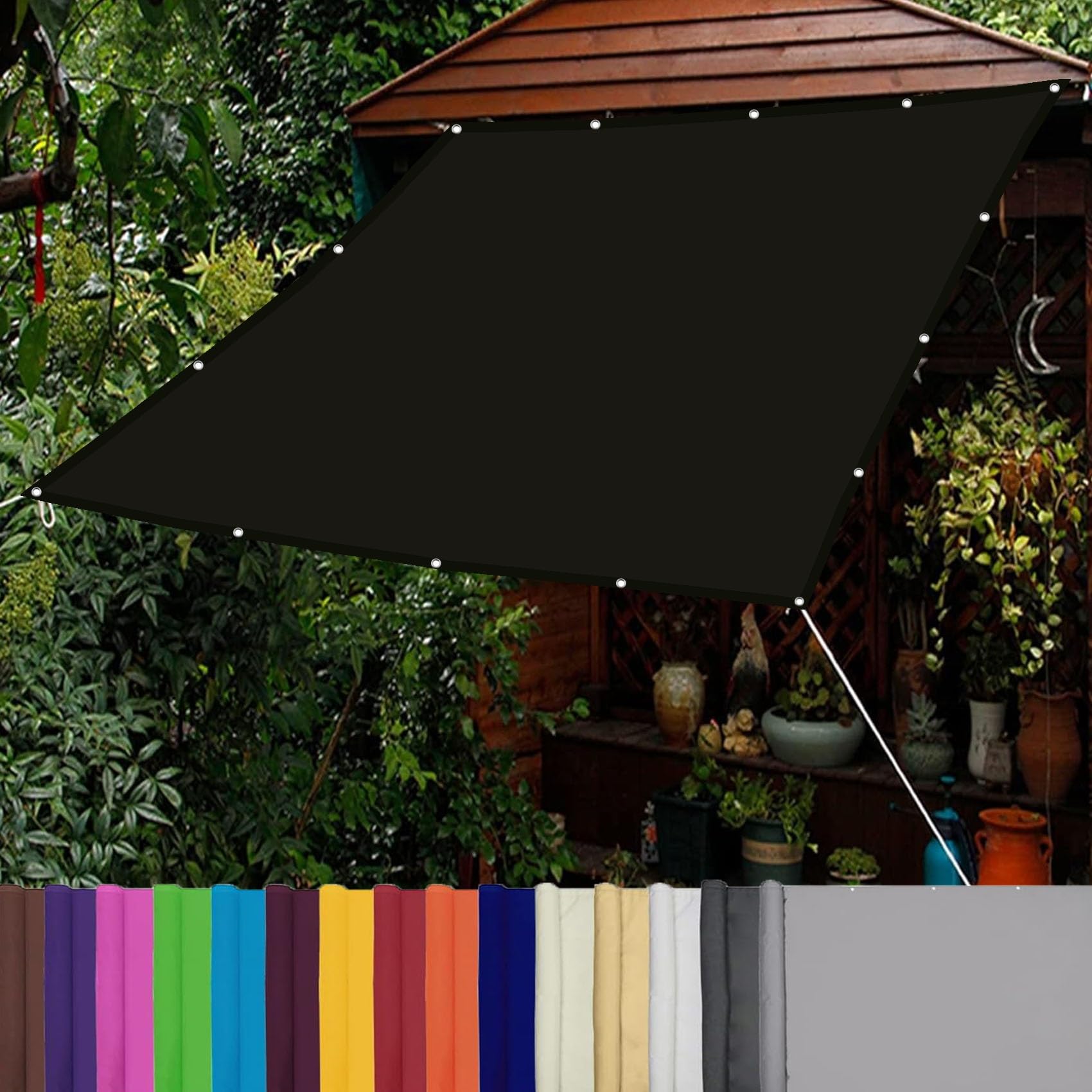 Voile d'ombrage imperméable 6x8m anti-UV pour rester au sec et au frais sous la pluie
