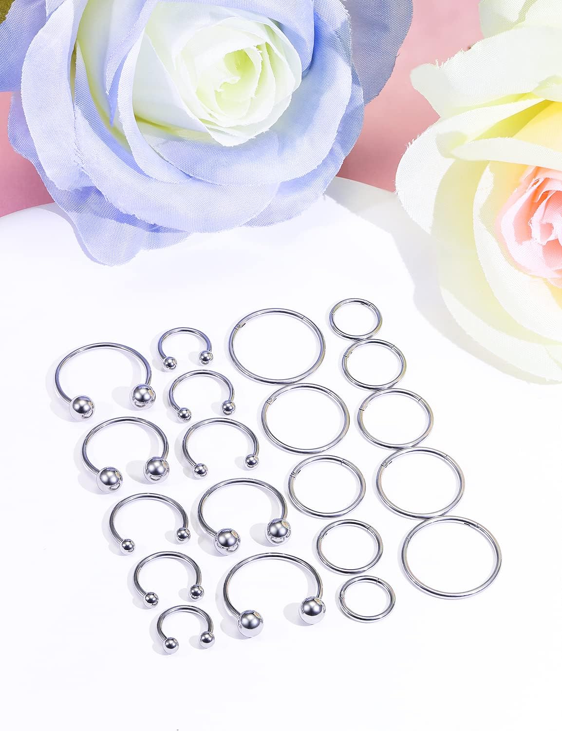 Hoeudjo 16G Stainless Steel Hinged Clicker Segment Septum Rings Horseshoe Earring Nose Lip Ring Hoop Cartilage Tragus Daith Helix Sleeper Earrings Body Piercing Jewelry 8mm-16mm