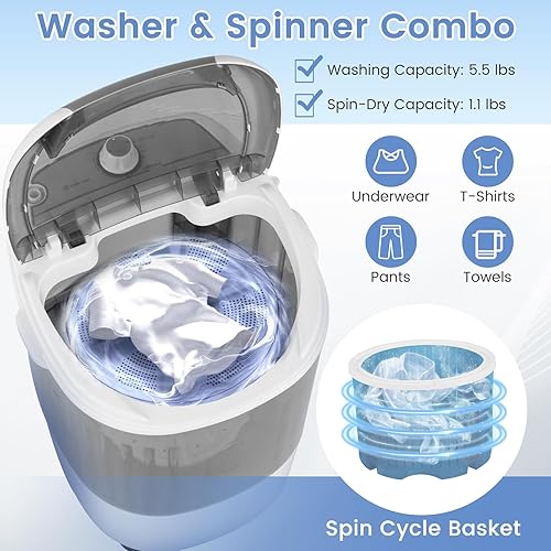 Miniatura 3 de ARLIME Mini lavadora y secadora, mini lavadora de lavandería de 5.5 libras, lavadora semiautomática con manguera de drenaje y tina giratoria,