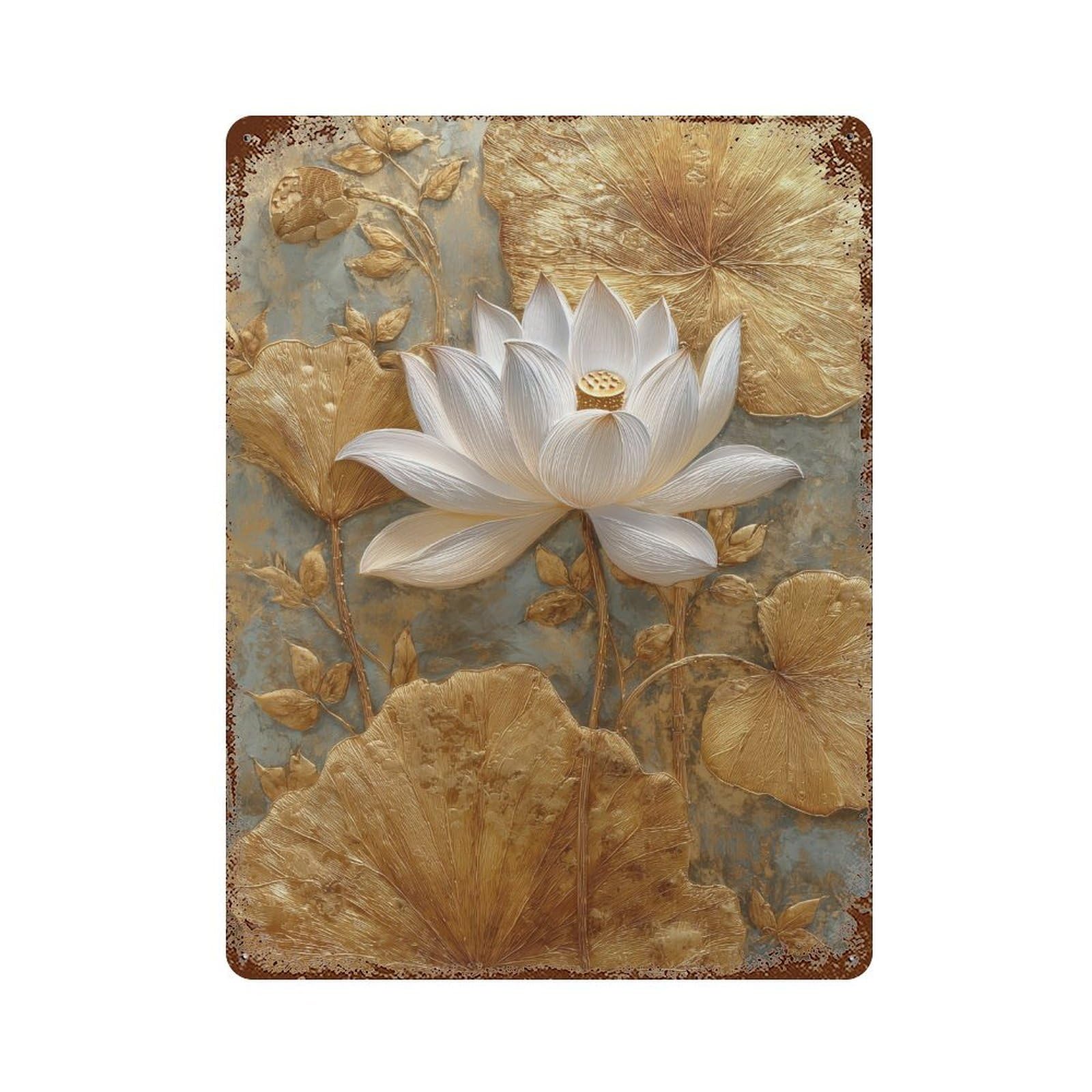 Golden Lotus Wall Art Decor Retro Metal Sign 15.7"x11.8", Novelty Wall Decor for Garage, Pub Or Kitchen