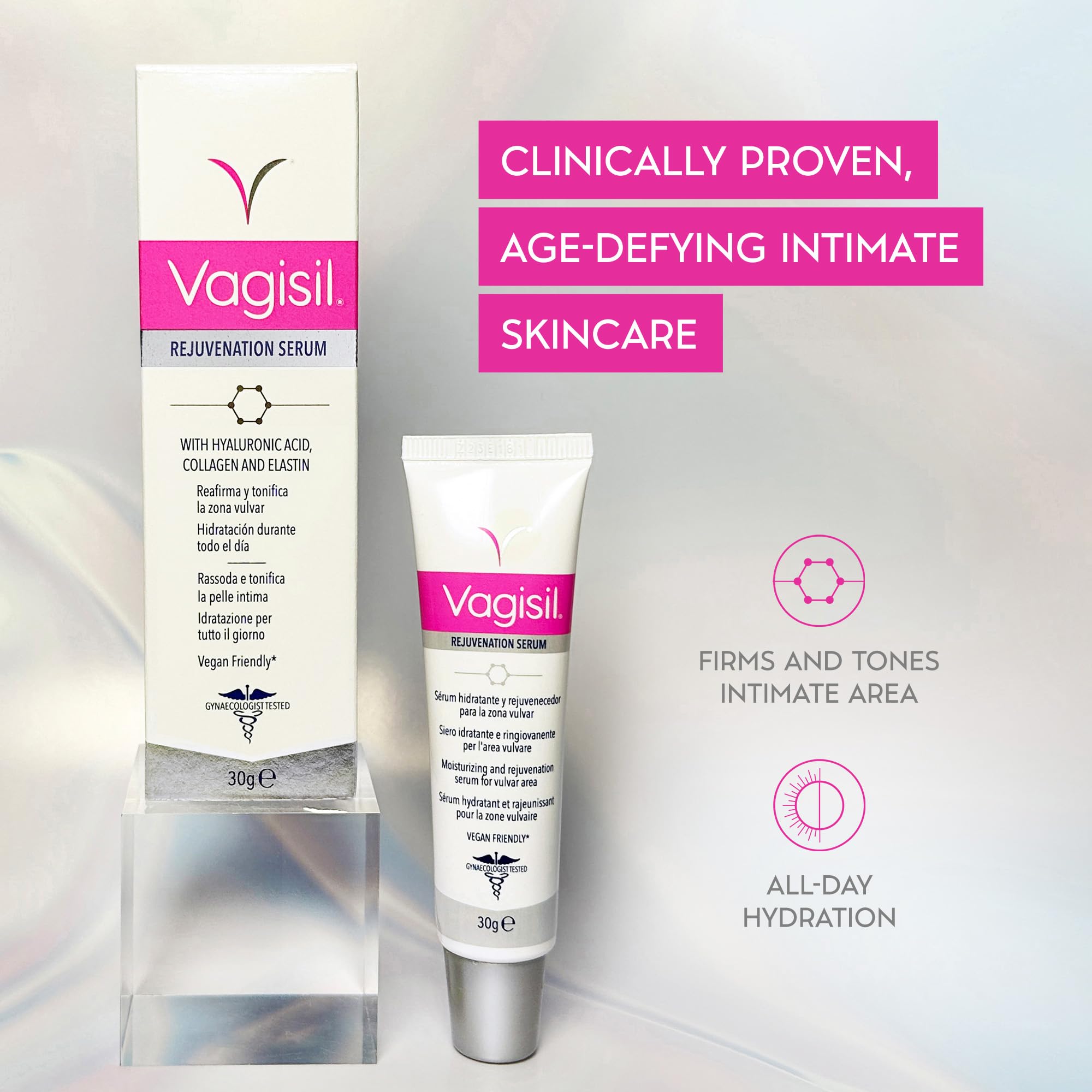 Vagisil Moisturising and Rejuvenating Serum for Vulvar Zone with Hyaluronic Acid Collagen and Elastin, 30g, Vegan Friendly - Image 2