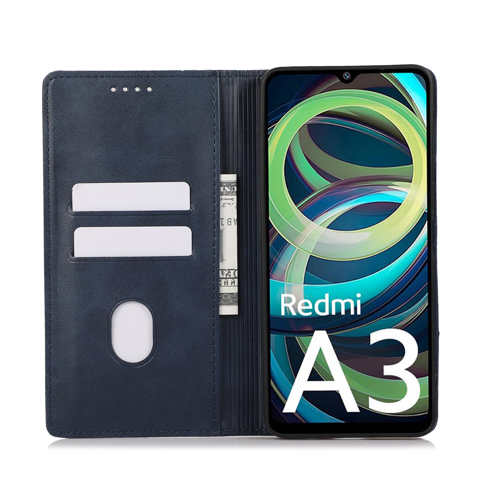 HHUIWIND Cover Compatibile con Xiaomi Redmi A3 4G (6.71),Custodia a Libro Flip Caso in PU Pelle Premium Magnetica Portafoglio per Xiaomi Redmi A3 4G - Nero