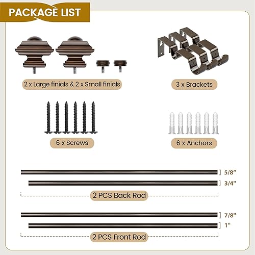 Miniatura 6 de KAMANINA Varillas de cortina dobles de 1 pulgada de 36 a 72 pulgadas (3-6 pies), barra de cortina telescópica para ventanas de 24 a 68 pulgadas,