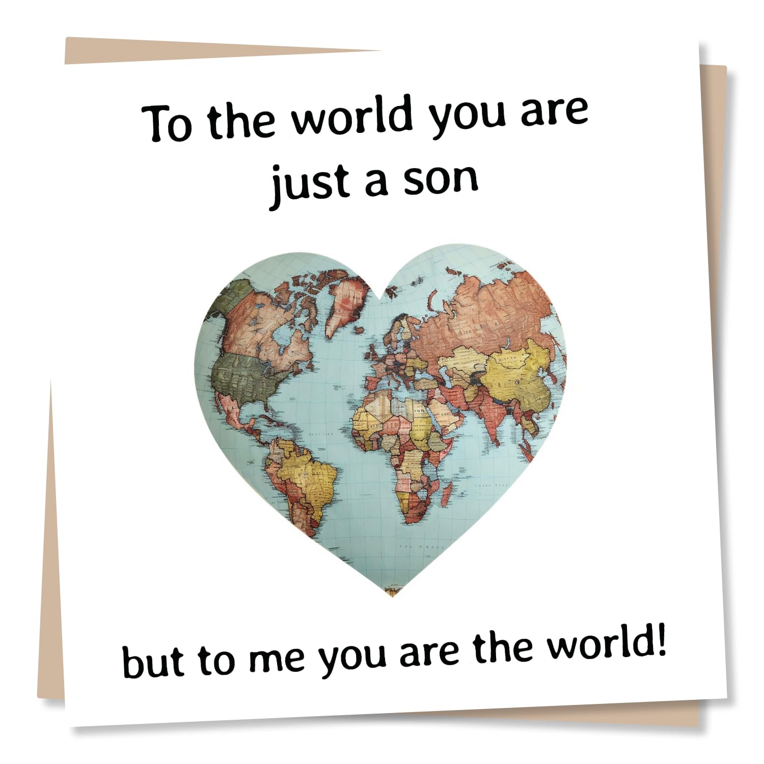 Tarjeta de felicitación de cumpleaños con diseño de mapa del mundo en forma de corazón, tarjeta especial para tu hijo, saludos sinceros para hijo, fabricada en Reino Unido
