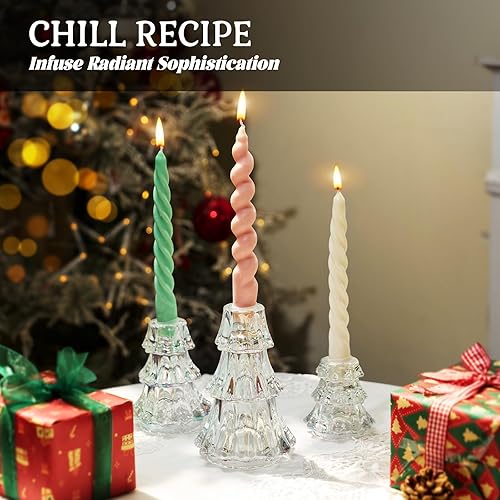 Miniatura 7 de CHILL RECIPE Portavelas de Navidad con forma de árbol de Navidad, con forma cónica de cristal, gruesos con agarres de goma para decoración de mesa,