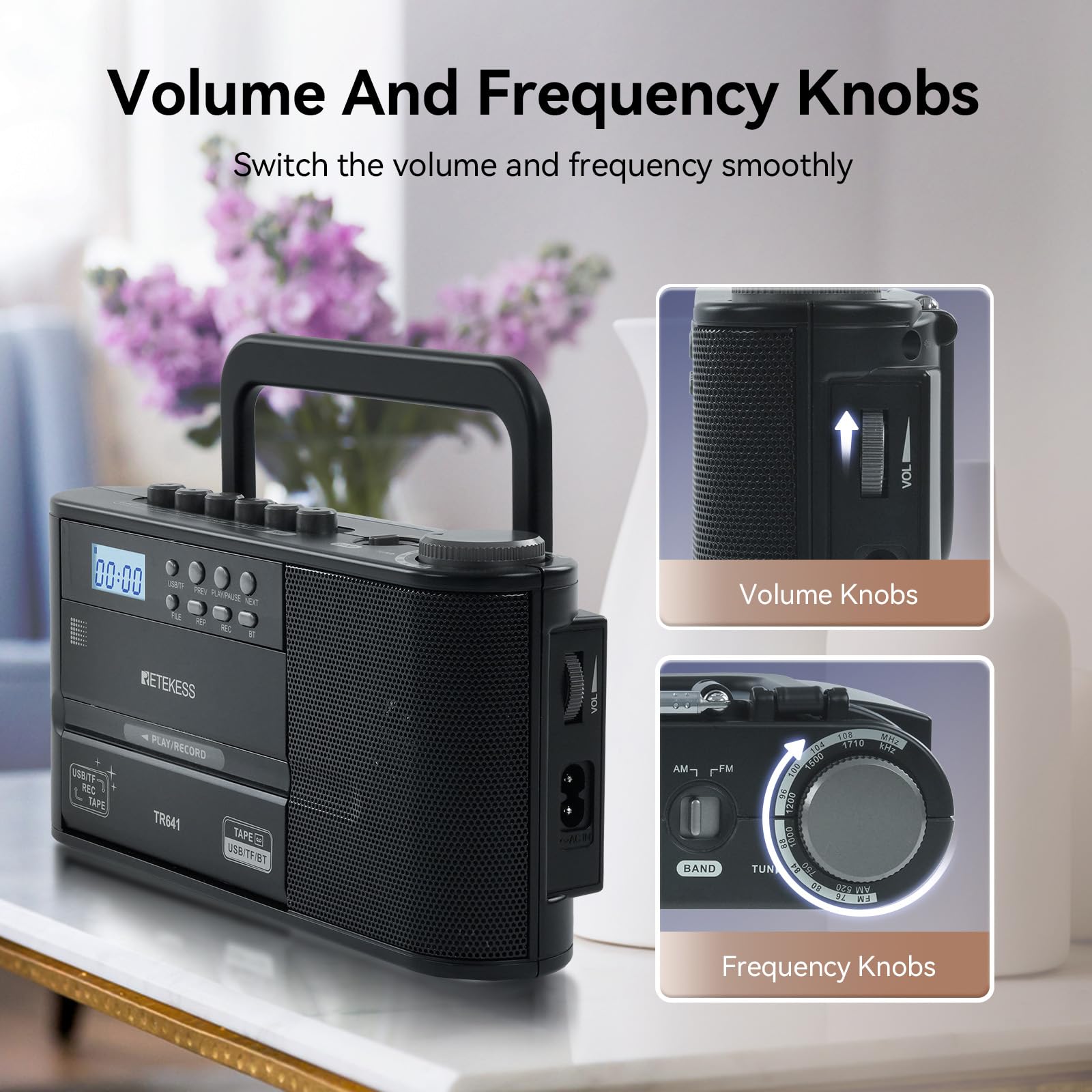 Retekess TR641 Lettore di Cassette Radio Portatile FM AM USB TF Wireless