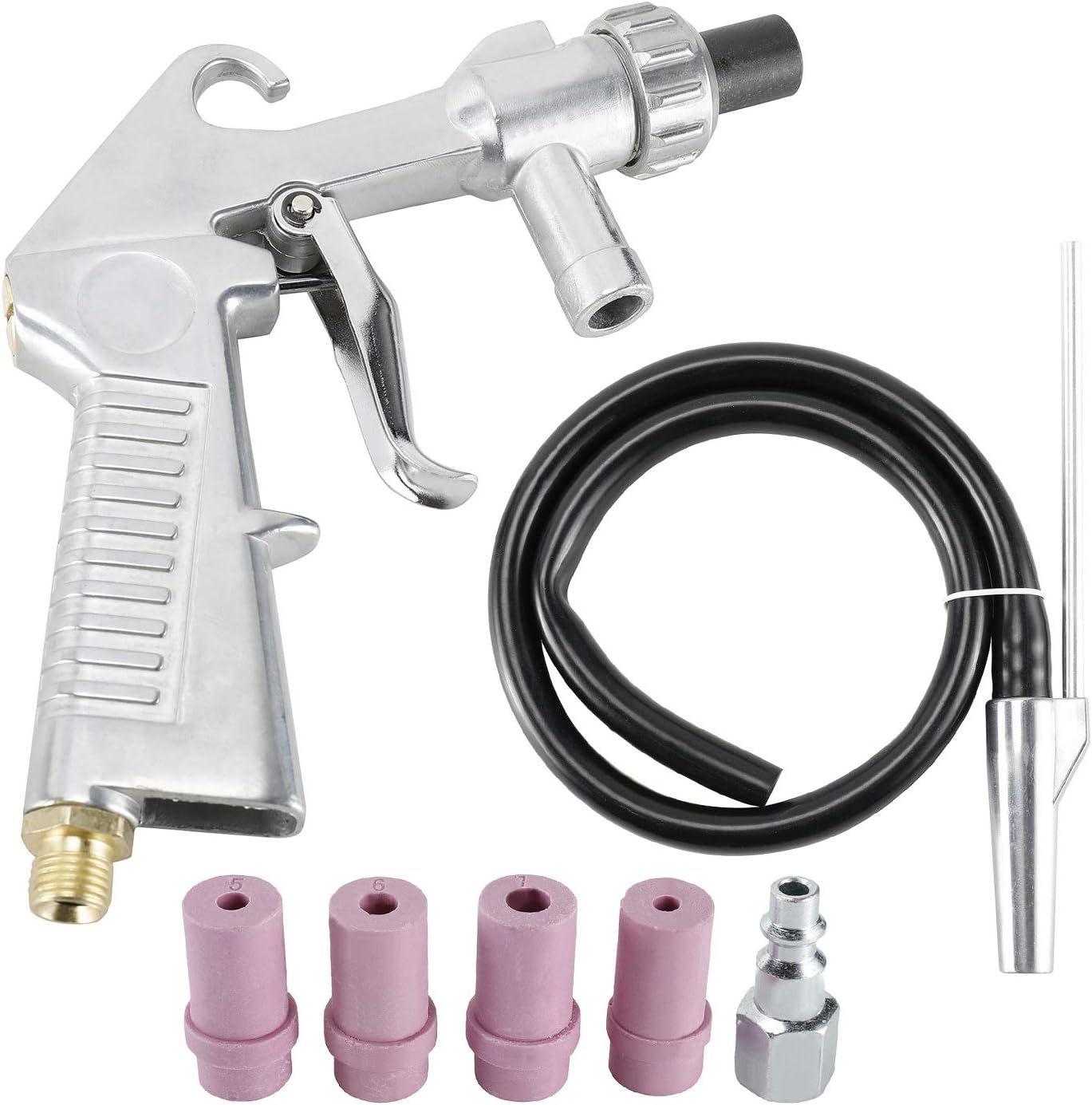 Sand Blaster Gun Kit, Sandblasting Sandblaster Gun for Sand Blast Cabinets Abrasive Media Rust Remove with Hose Ceramics Nozzles Tip, Sandblaster Kit Blasting Sandblaster Air Siphon Feed Gun