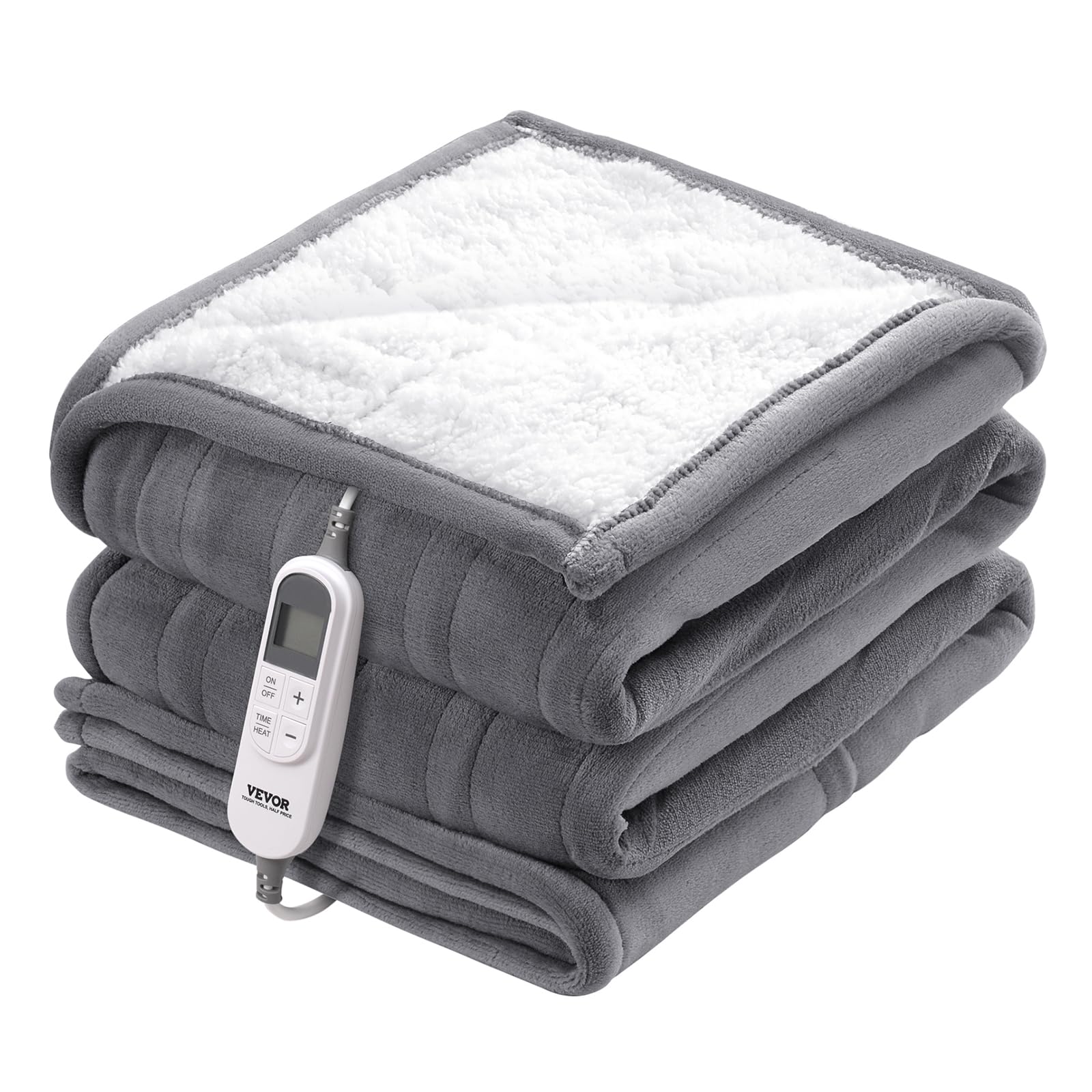 VEVOR Coperta Riscaldata Morbida Lana d'Agnello, 130 x 160 cm, 9 Impostazioni di Tempo, 6 Impostazioni di Calore, Spegnimento Automatico Dopo 8 Ore, Grigio