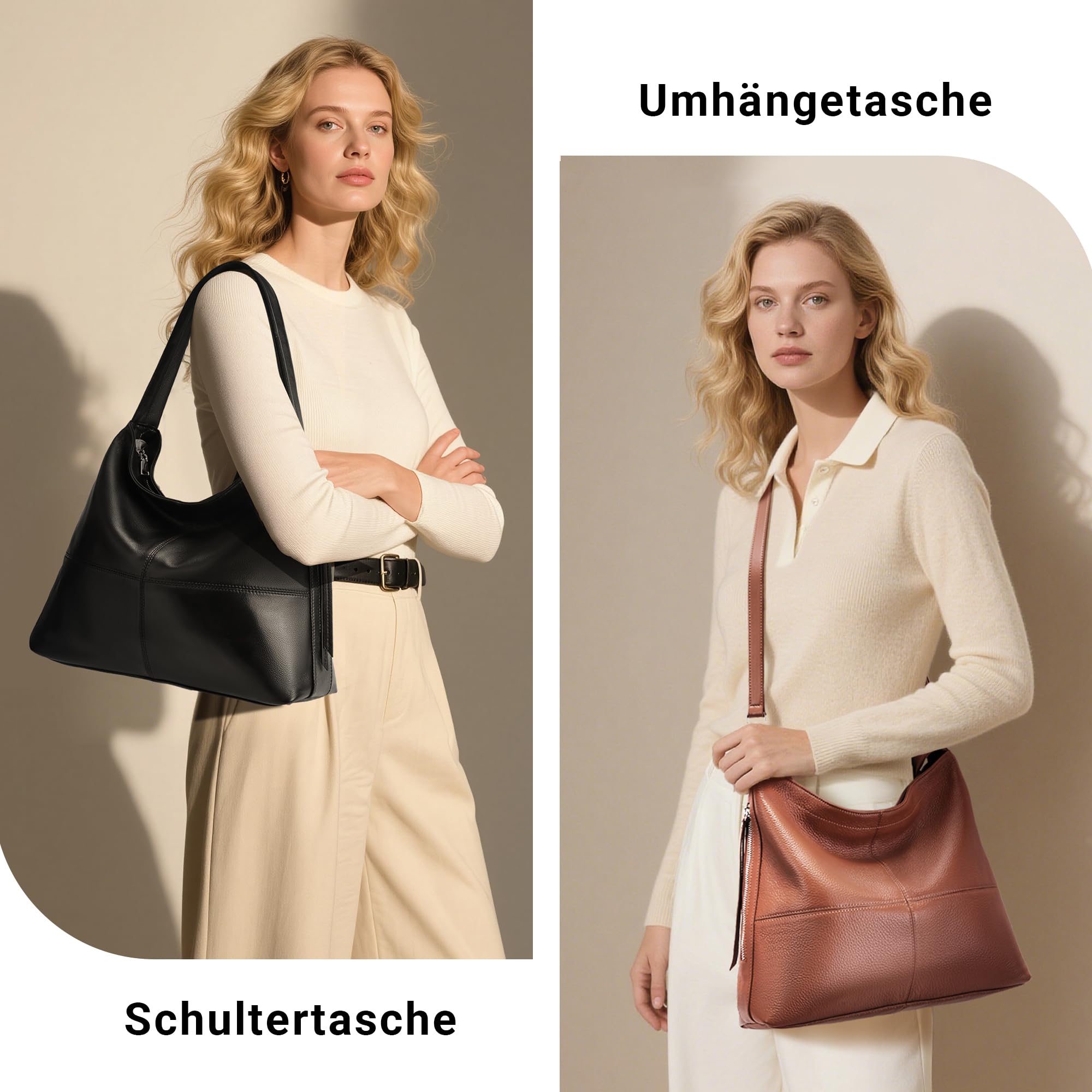 Hobo-Tasche aus echtem Leder für Damen, Crossbody-Tasche, Arbeitstasche, Designer-Schulterhandtaschen mit 2 Riemen